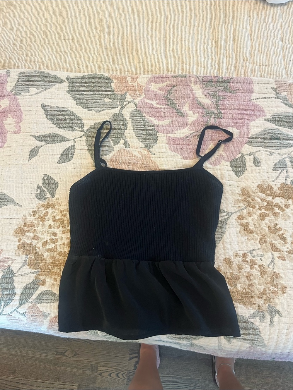 Abercrombie & Fitch Black Ribbed Spaghetti-Strap Peplum Cami
